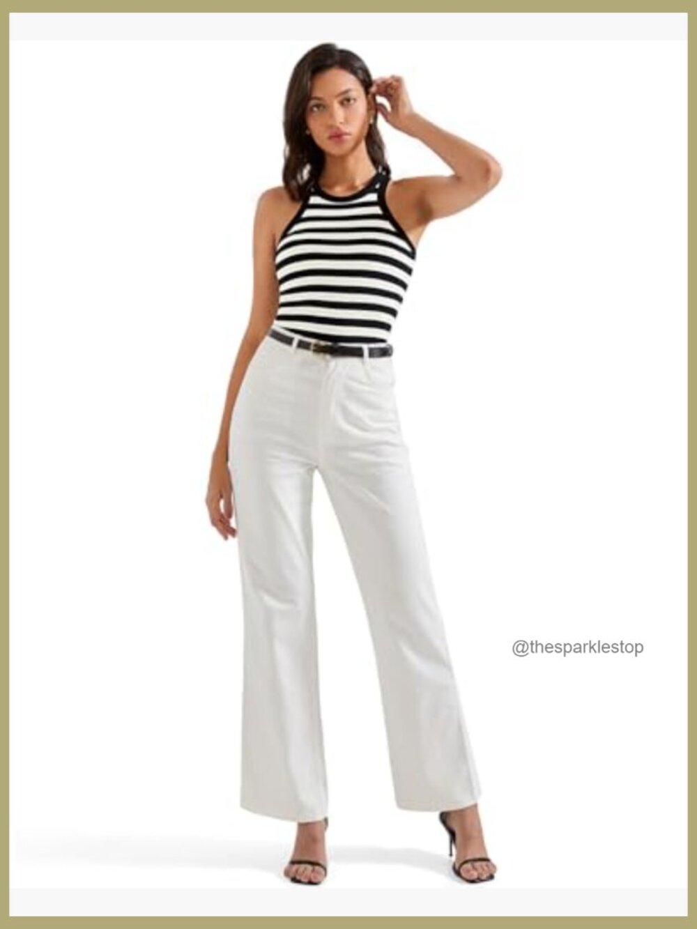 Padded Cotton Ribbed Tank Top High Neck Racerback Basic Top - Picture 2 of 7